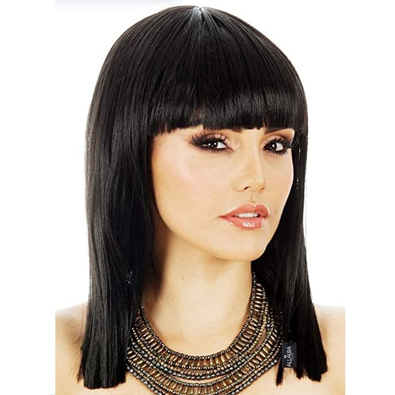 Long Bob Cleopatra Costume Wig - Straight Black Bob with Bangs - Egyptian Hair Halloween Wigs3