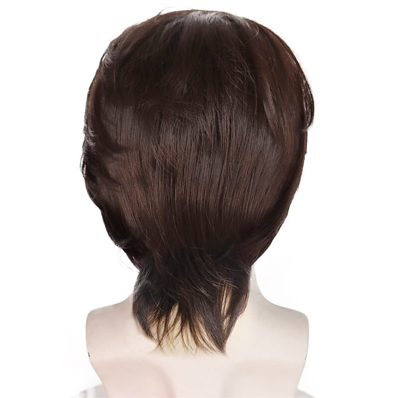 Short Dark Brown Wig for Cosplay Synthetic Heat Resistant Short Wavy Wigs Hair for Men Peluca Marrn Oscuro for Man Carnival Party Wig3