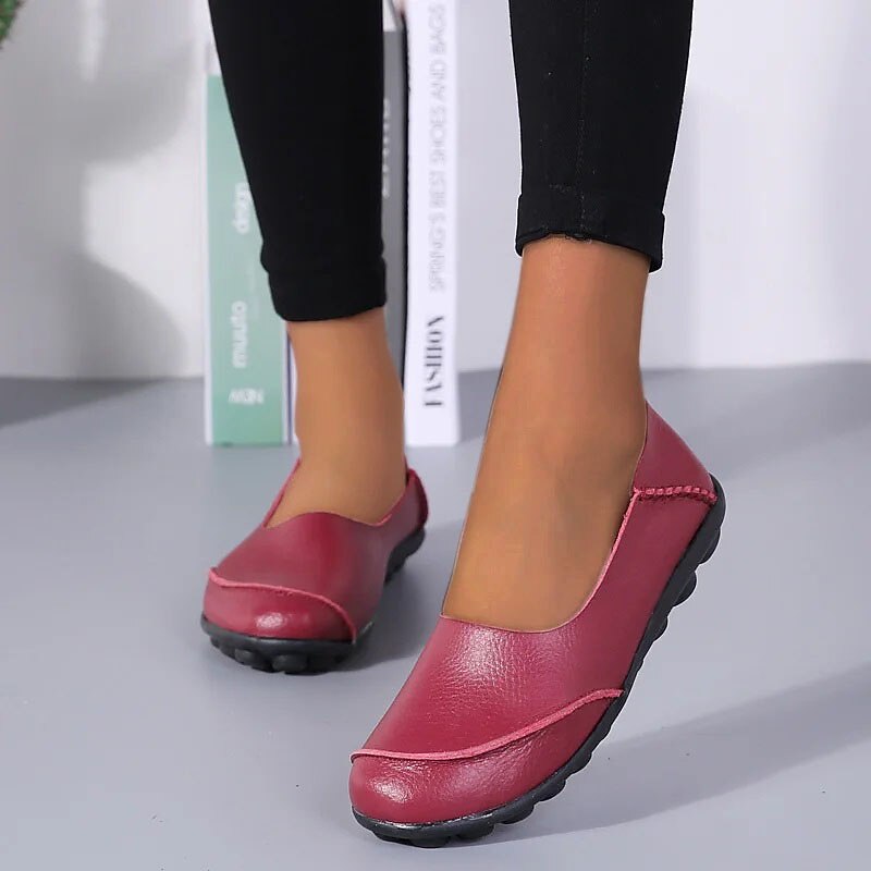 Women's Flats Slip-Ons Loafers Plus Size Barefoot shoes Comfort Shoes Outdoor Daily Solid Color Summer Flat Heel Round Toe Casual Comfort Minimalism Faux Leather PU Loafer Wine Red Black White2