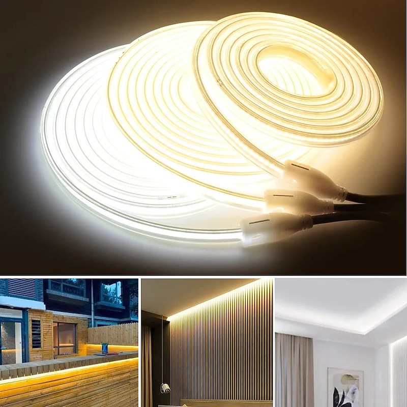 220V COB Led Strip Light With Power Plug 288LED/M Super Bright Waterproof CRI 90 Linear Lighting Flexible LED Ribbon2