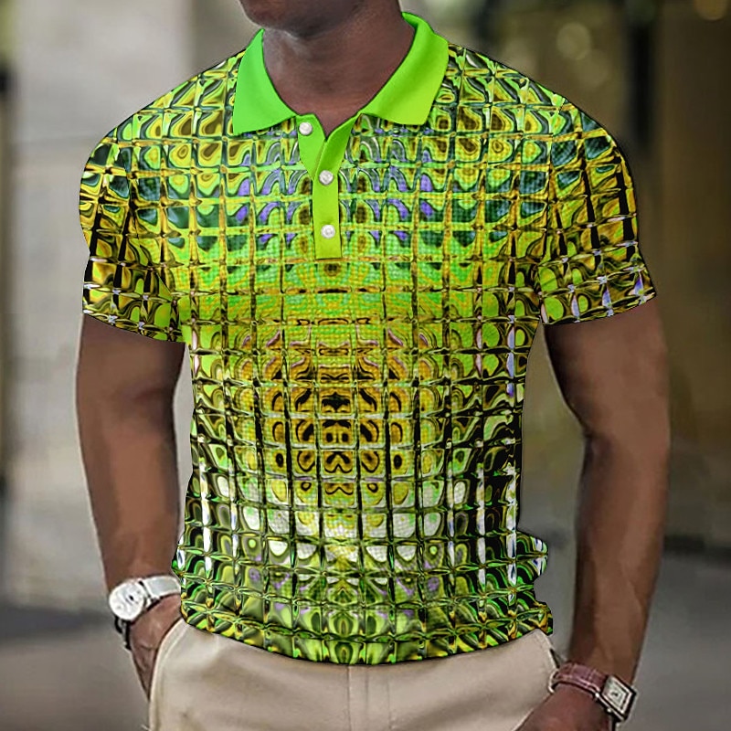 Men's Graphic Waffle Polo Shirts Golf Shirt Short Sleeve Polo Shirts Collared Shirts Casual Vacation Wear Rave Wear Party Outfits Buttons 3D Print Blue-Green Yellow Red4