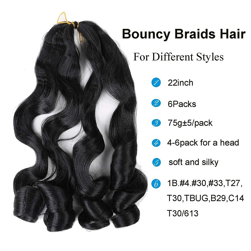 6 Pack French Curly Braiding Hair Pre Stretched 22 Inch Black French Curl Braiding Hair Curl end Braiding Hair Pre Streched Soft French Curls Synthetic Hair Extensions for Women2