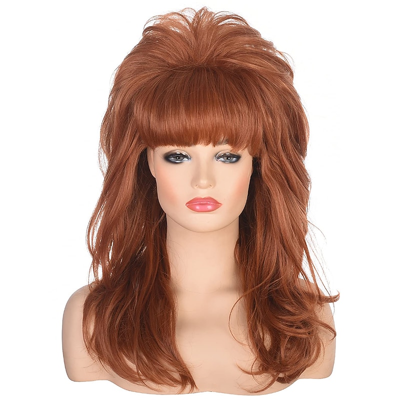 80s Women Peggy Bundy Beehive Wig Long Wavy Ginger Bouffant Synthetic Hair wigs for Married Housewife Big Red Vintage Costume Cosplay Carnival Party Halloween Wigs