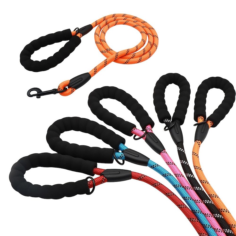 Dog Leashes Pet Dog Leash Reflective Foam Cotton Handle Buffer Traction Rope Round Rope