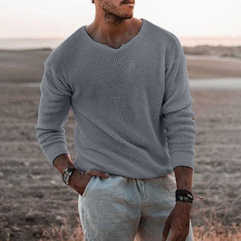Men's Sweater Pullover Sweater Jumper Ribbed Knit Cropped Knitted V Neck Clothing Apparel Spring Fall Camel Gray / GRAY S M L3