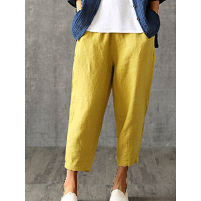 Women's Cotton Linen Pants Pants Trousers Baggy Pants Fashion Streetwear Full Length Mid Waist Plain Pocket Elastic Waist Baggy Breathability Soft Outdoor Micro-elastic Vacation Daily Daily Wear2