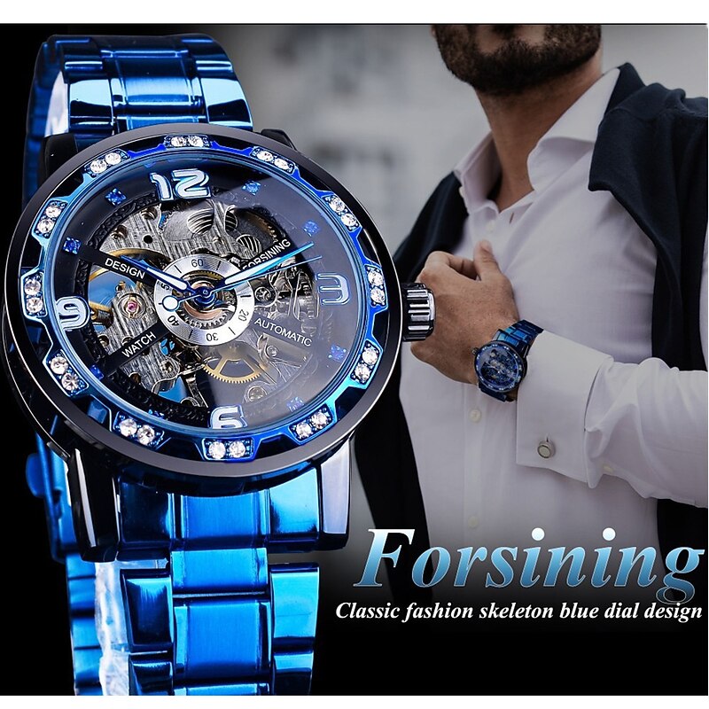 FORSINING Men Mechanical Watch Luxury Large Dial Fashion Business Automatic Watch Self-winding Luminous Calendar Stainless Steel Watch Male Clock