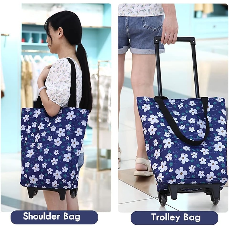 Folding Shopping Pull Cart Trolley Bag with Wheels Reusable Grocery Shopping Bags Eco Large Food Supermarket Vegetables Bags2
