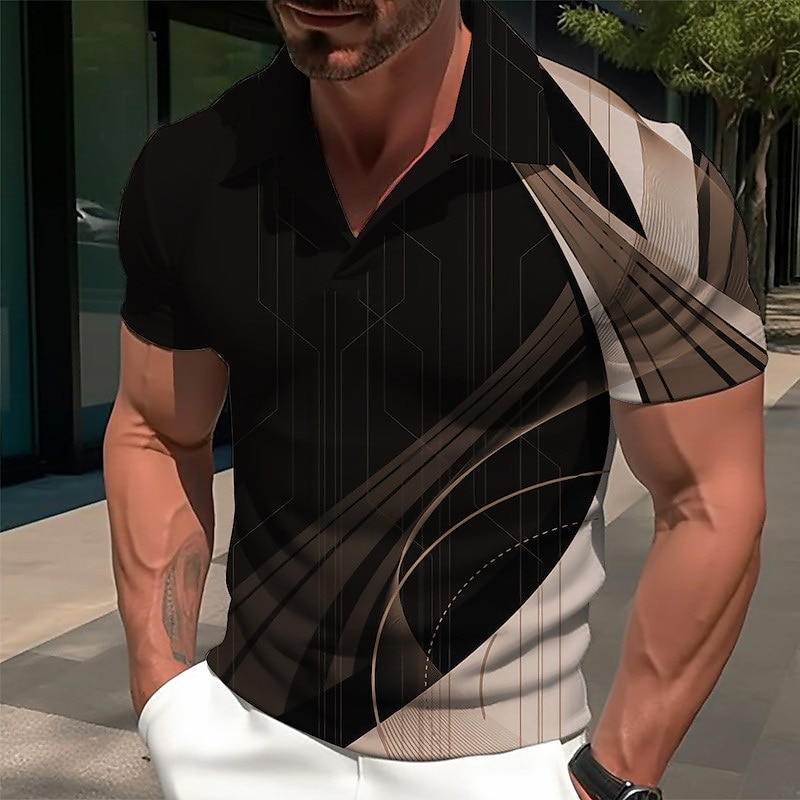 Men's Color Block Graphic Prints Geometry Polo Shirt Golf Shirt Short Sleeves Shirt Cuban Collar Outdoor Street Black Red Blue Print Clothing Apparel Fashion Designer Casual Breathable3