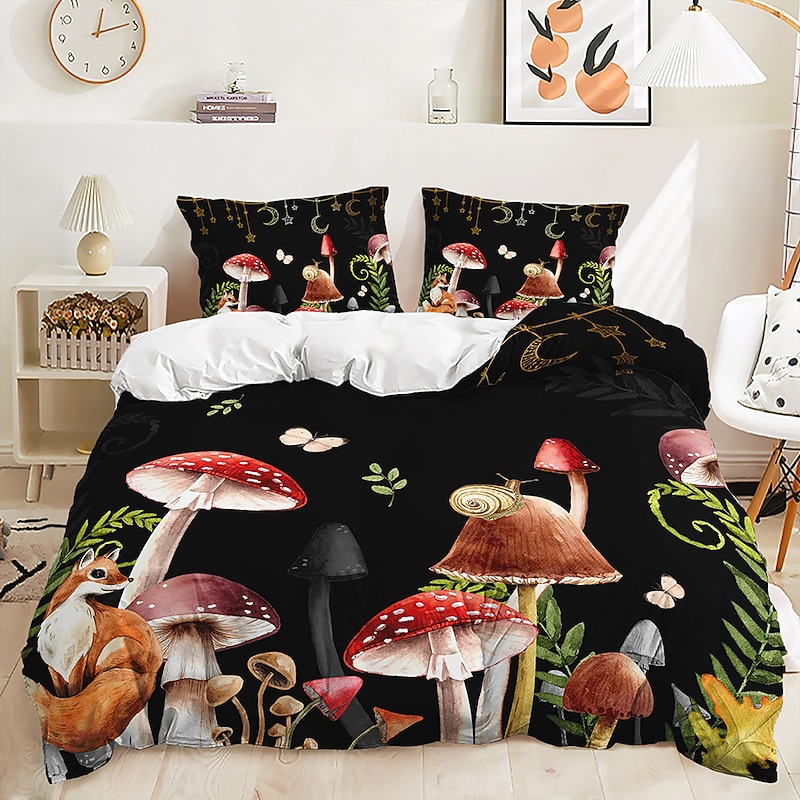 Mushroom Forest Quilt Cover Set Print Bedding Set Duvet Cover-1 Quilt Cover 2 Pillow Covers Or 1 Pillow Cover Bedding Set3