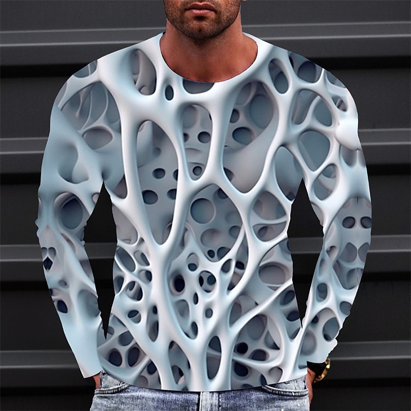 Men's Graphic Abstract T Shirt Long Sleeve T shirt 3D Print Crew Neck Shirt Vintage Fashion Designer Outdoor Daily Sports Blue Purple Green Spring &  Fall Clothing Apparel S M L XL 2XL 3XL 4XL
