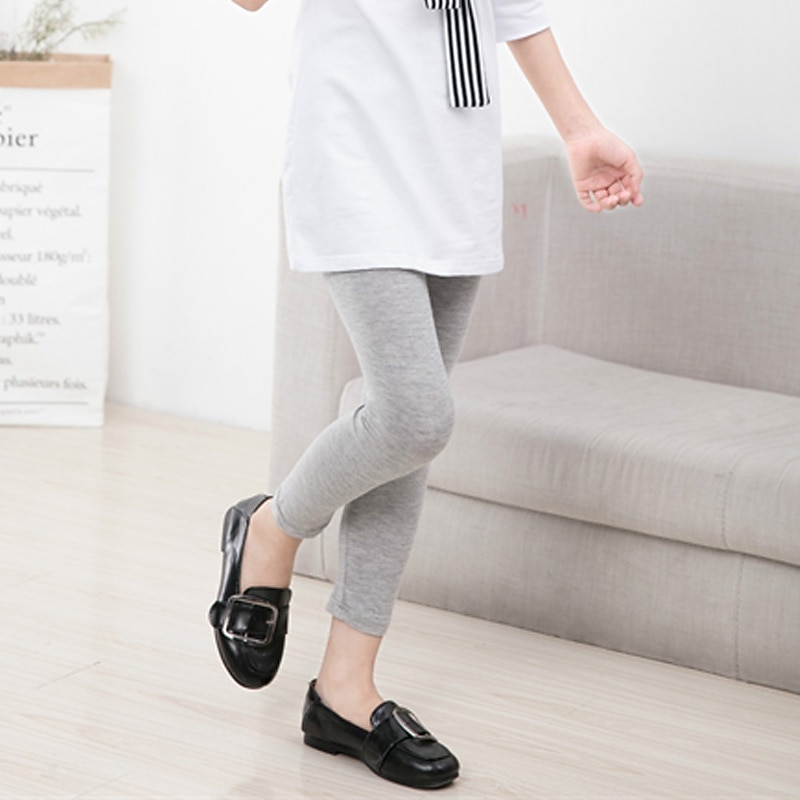 Kids Girls' Leggings Solid Color Sports Outdoor Cotton 7-13 Years Summer Light Blue Black White2