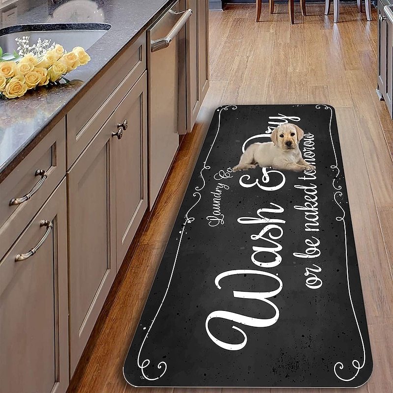 Laundry Bath Mat Non-slip Runner Non Skid Machine Washable Area Rugs Laundry Decor for Kitchen, Bath, Washroom Blue White2