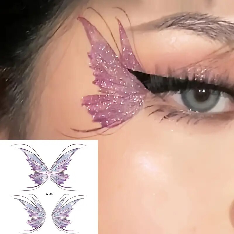 2pcs Shiny Butterfly Face Sticker Tattoo Sticker Cute Glitter Eye Sticker Makeup Tattoo Sticker Festival Prom Glitter Butterfly Sticker3