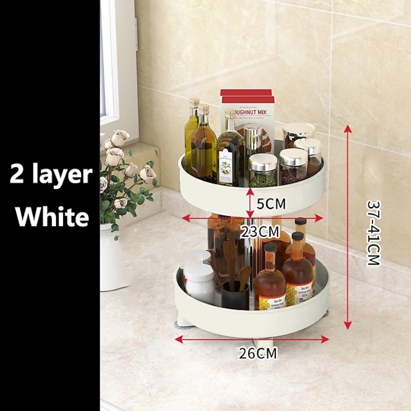 Multifunctional Kitchen 360 Rotating Storage Rack Spice Box Shelf Height Adjustable Bathroom Cosmetics Organizer3