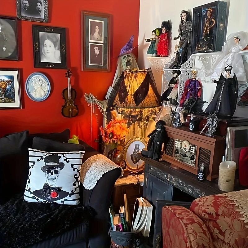 Halloween Lamp Shade Cover(20"X 60") Black Lace Ribbon Spider Web Lampshades Cover Topper Scarf Festive Party Indoor Decor Supplies Home Decor Halloween Party Supplies Party Decor Holiday Supplies Holiday Arrangement Scene Decor4