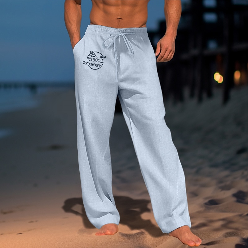 Men's Letter Graphic Prints Trousers Summer Pants Beach Pants Mid Waist Streetwear Hawaiian Designer Casual Daily Holiday Drawstring Elastic Waist 3D Print Spring & Summer 3D Print White Light Green3