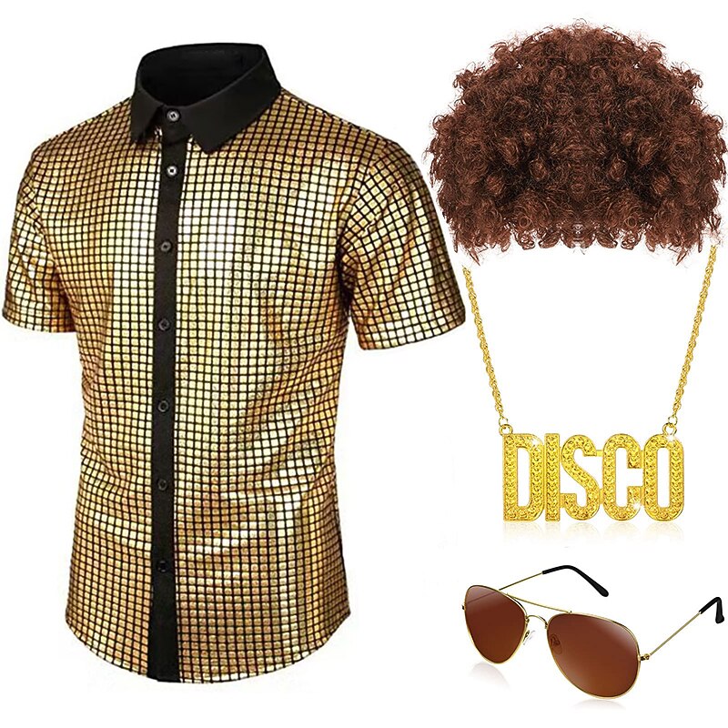 Retro Vintage 1970s Disco Cosplay Costume Outfits Cosplay Fancy Dress Men's Carnival Masquerade Party / Evening Pride Parade Pride Month Adults' Blouse Glasses Neckwear Spring & Summer4