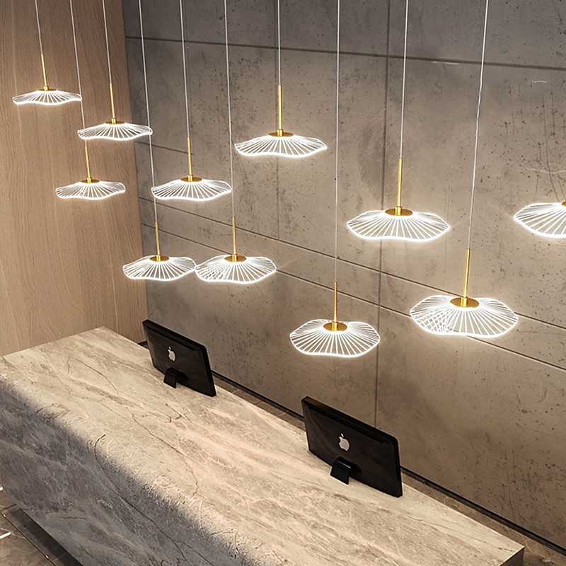 Ceiling Pendant Light 3/4/5/6 Head Modern Creative Lotus Leaf Office Front Desk Chandelier Light Luxury Bar Front Desk Dining Table Lighting 110-240V