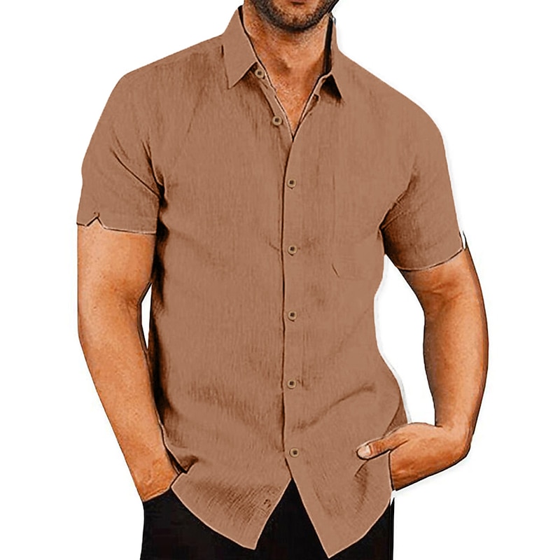 Men's Shirt Linen Shirt Summer Shirt Beach Wear Button Up Shirt Plain Vacation Curise Black White Green Khaki Short Sleeve Collar Clothing Apparel3