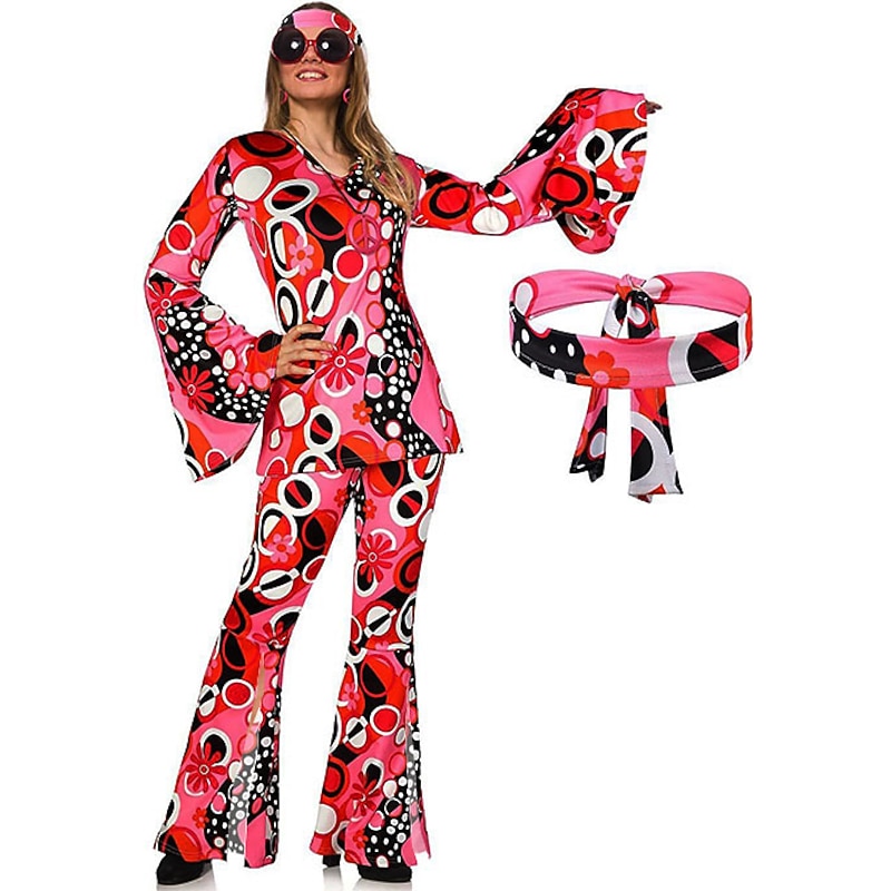 Hippie Retro Vintage 1960s Hippie 1970s Headband Shirt Bell Bottom Pants Flared Trousers Women's Costume Vintage Cosplay Party / Evening Carnival Masquerade Long Sleeve Shirt Halloween - Main Image