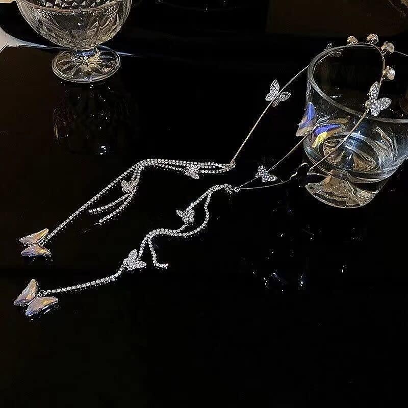 Wedding Butterfly Headband Head Chain Silver Tassel Hair Hoop Band Hair Vine Vintage Decorative Headwear Headpieces Hair Accessories for Women and Girls Headdress4