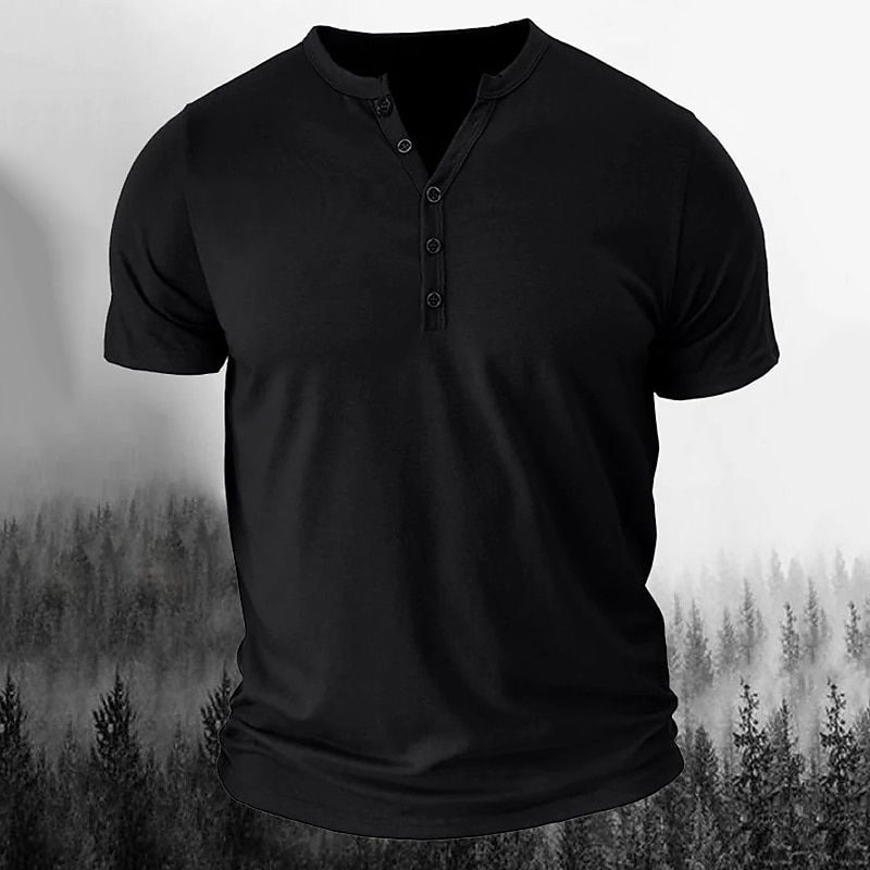 Men's T Shirt Henley Shirt Tee Top Short Sleeves Henley Summer Plain Fashion Designer Basic Vacation Street Going out Black White Navy Blue Top Tee for Men3
