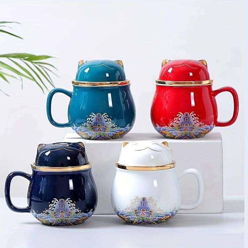 Travel Tea Set Ceramic Portable Lucky Cat Tea Mug - Perfect for Travel, Office, or as a Gift!