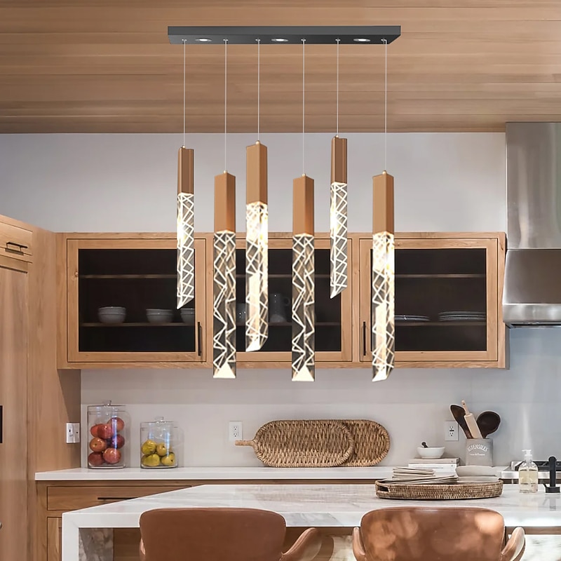 LED Pendant Light Dimmable 1/2/3/6 Head Crystal Modern Kitchen Island Light Fixture,Adjustable Pendant Lighting for Kitchen Island,Black Gold Led Chandelier for Dining Room,Bedroom 110-240V2