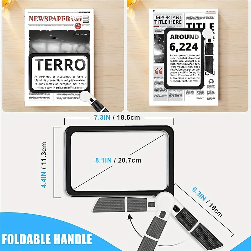 Full-Page 5X Magnifying Glass for Reading, Folding Lighted Magnifier with 48 LED Lights, Handheld Rectangular Lens for Seniors4