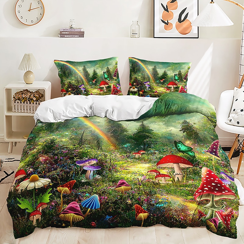 Mushroom Forest Quilt Cover Set Print Bedding Set Duvet Cover-1 Quilt Cover 2 Pillow Covers Or 1 Pillow Cover Bedding Set4