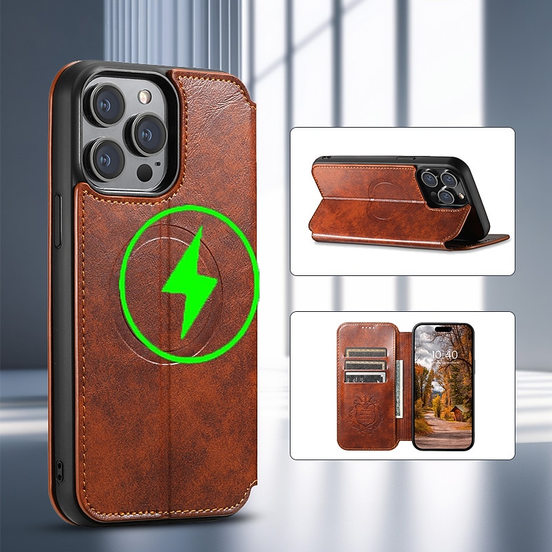 Phone Case For iPhone 17 Pro Max 17 Air 16 15 14 Pro Max Plus 13 12 Pro Max Wallet Case Flip Cover With Magsafe with Stand Holder Magnetic Card Slot Solid Color TPU PU Leather