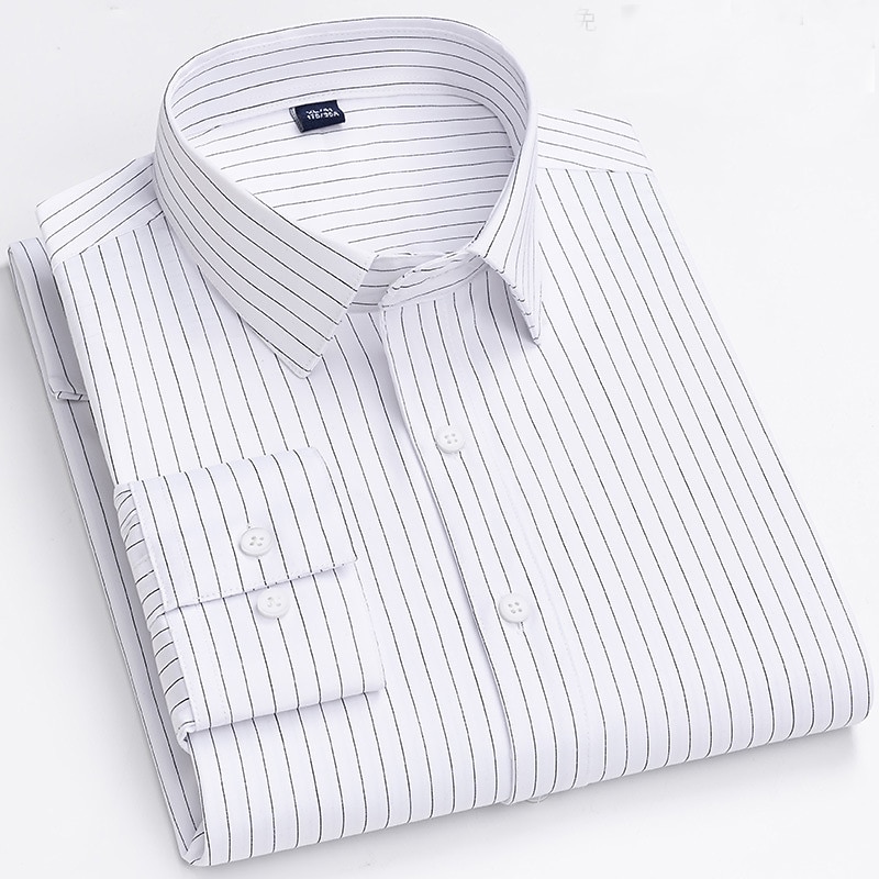 Men's Dress Shirt Non Iron Shirt Striped Shirt Stripes and Plaid Wedding Office & Career Black White khaki Light Grey Long Sleeve Turndown All Seasons Clothing Apparel3