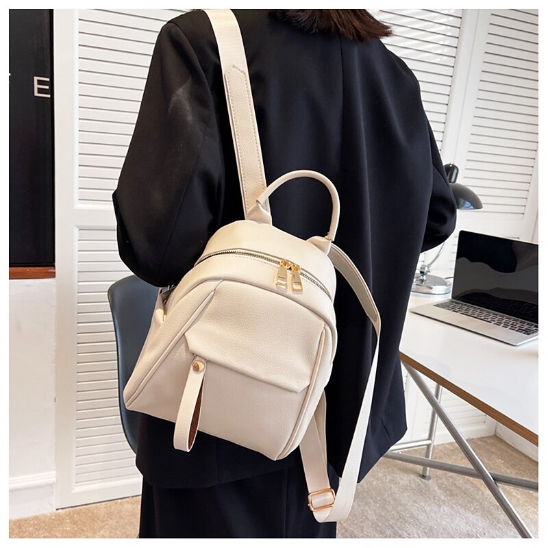 Women's Backpack Mini Backpack Commuter Backpack School Daily Solid Color PU Leather Large Capacity Waterproof Durable Zipper Black Yellow Blue3