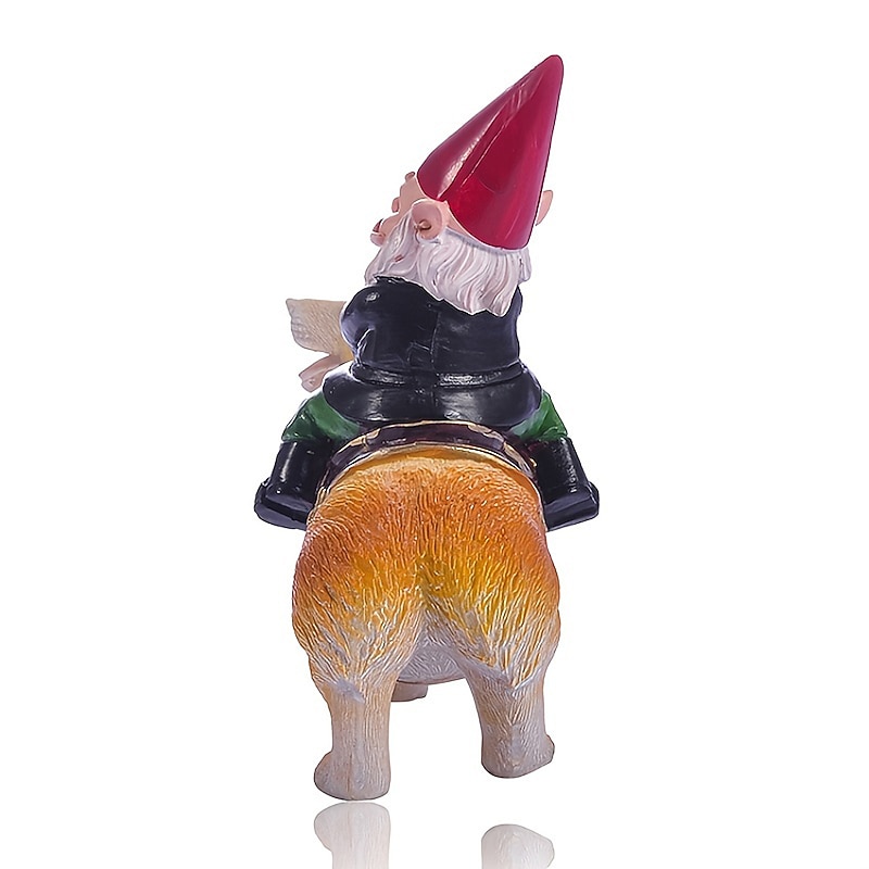 Funny Guy Garden Gnome Statue - Gnome Riding a Corgi - Indoor/Outdoor Garden Gnome Sculpture for Patio, Yard or Lawn2