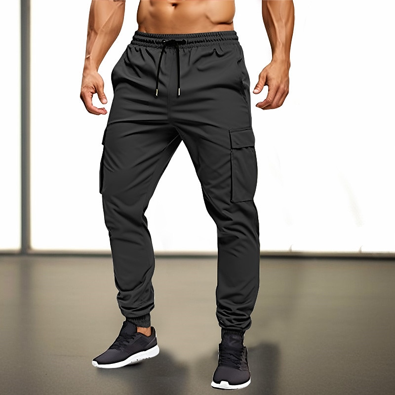 Men's Sweatpants Joggers Trousers Drawstring Elastic Waist Multi Pocket Plain Comfort Breathable Casual Daily Holiday Sports Fashion ArmyGreen Black4