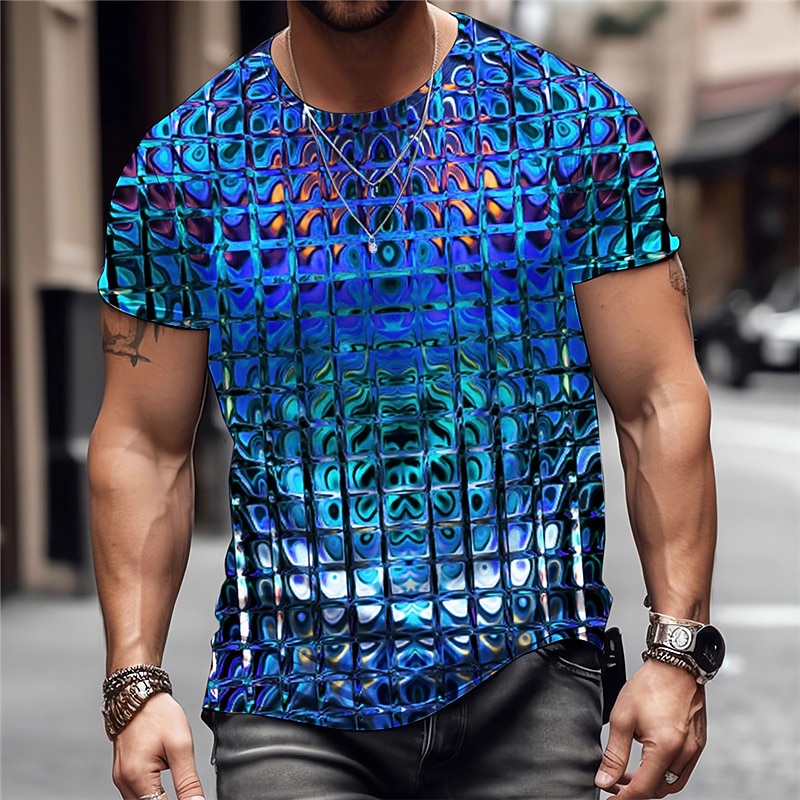 Men's Graphic Geometric Metallic Shirt T Shirt Short Sleeve T shirt 3D Print Crew Neck Shirt Vintage Fashion Designer Outdoor Daily Sports Blue Purple Orange Spring & Summer Clothing Apparel S M L XL2