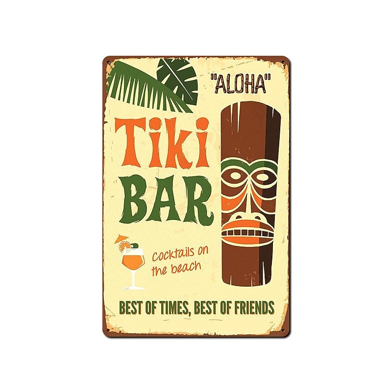 1pc Tiki Bar Metal Tin Sign Summer Beach Tin Sign Vintage Beach Signs Wall Decor Painting Wall Hanging For Bar Decor Home Decor Wall Art Metal Tin Sign 20x30cm/8''x12''4