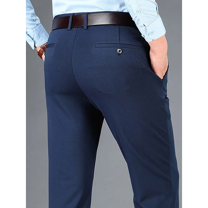 Men's Trousers Dress Pants Slacks Suit Pants Pocket Plain Comfort Soft Wedding Outdoor Daily Fashion Casual Black Blue - Main Image
