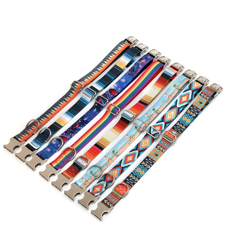 Dog Collar Shiny Reflective Nylon Dog Collar Dog Name Dog Tag Anti Drop Embroidered Pet Collar2