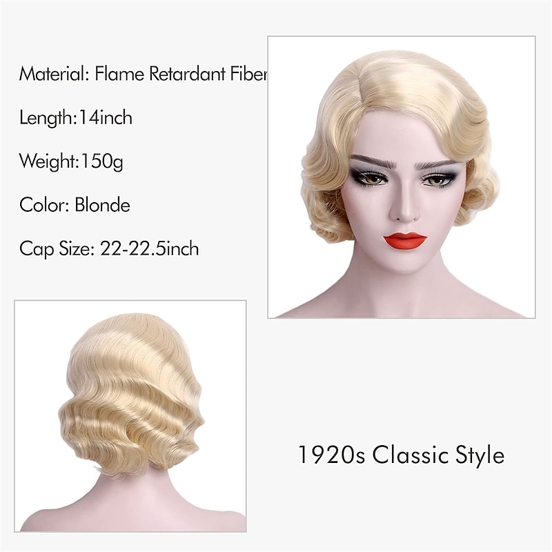 Blonde 1920s Wig for Women Short Finger Wave Party Wig Synthetic Full Vintage Wigs for Womens Lady Cosplay Costume Fancy Dress 20s Flapper Wig Halloween Wigs4