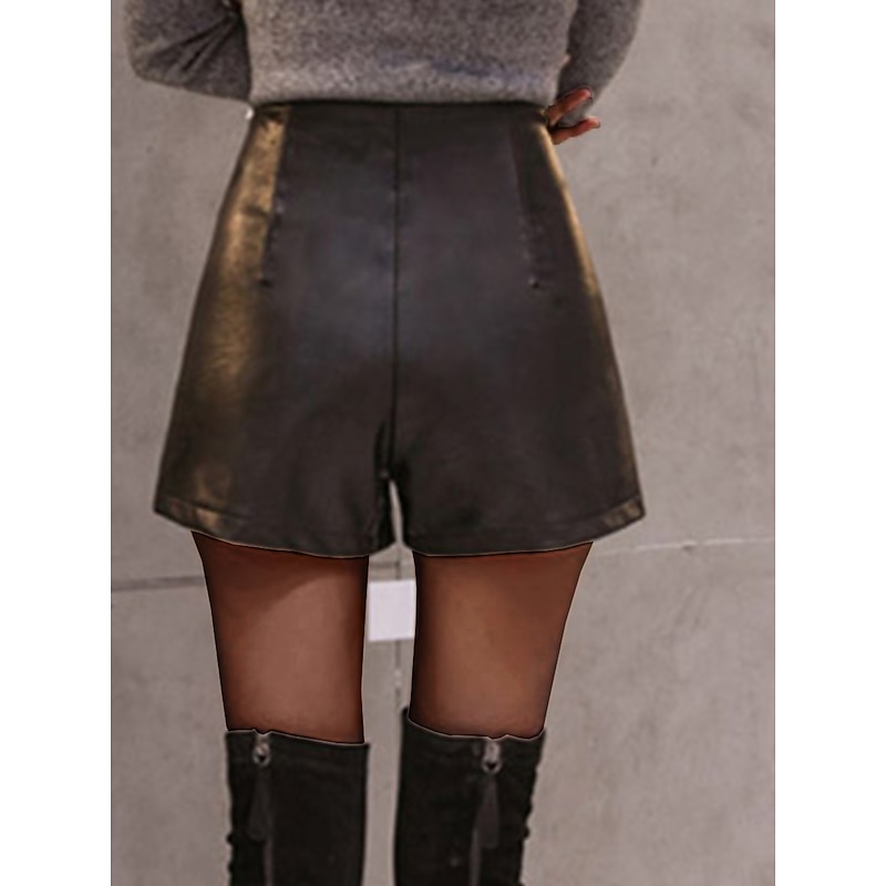 Women's Leather Pants Shorts Fashion Streetwear Short Mid Waist Plain Pocket Elastic Waist Comfy Breathability Soft Micro-elastic Vacation Party Street Black Summer Fall4