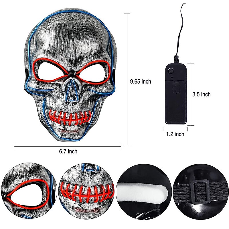 Halloween LED Mask Light Up Hacker Purge Mask LED Scary Skull Mask for Cosplay Costumes Festival Carnival Party Gifts Kids Men Women4