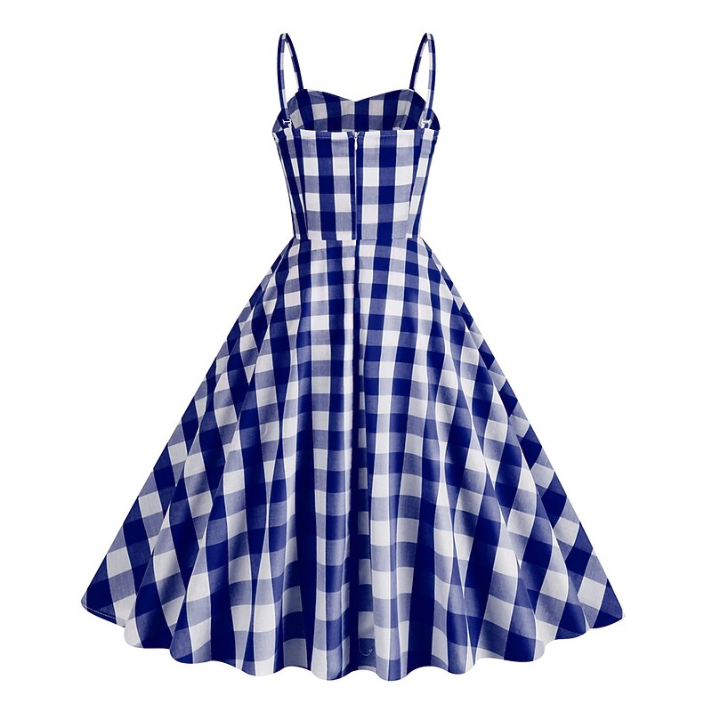 Retro Vintage 1950s Rockabilly A-Line Dress Swing Dress Halter Plaid Checkered Checkered Gingham Fancy Dress Women's Masquerade Casual Daily Bachelorette Party Adults' Dress Homecoming Dresses Spring3