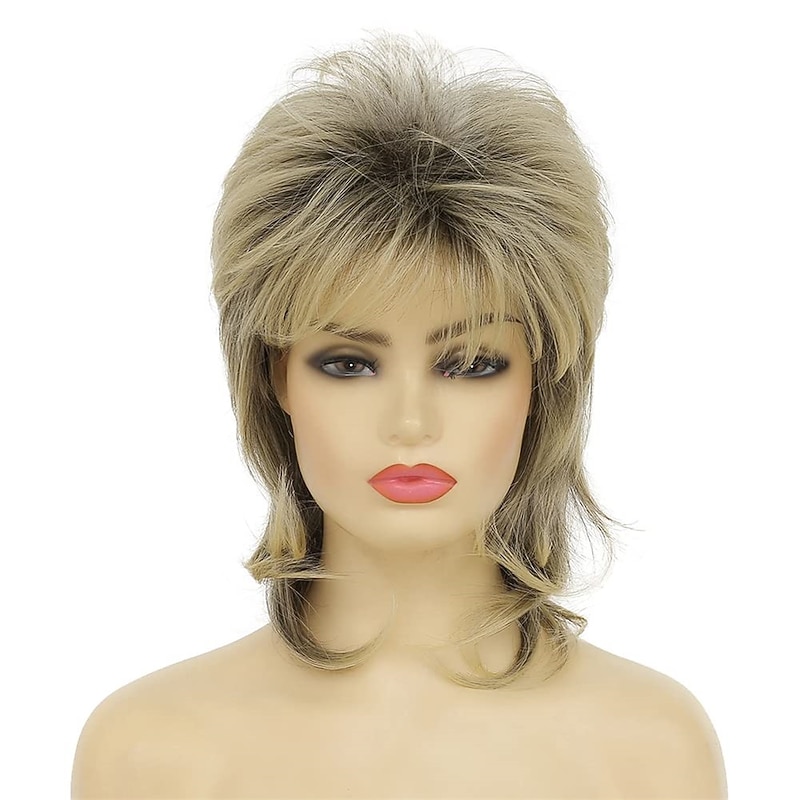 Dai Cloud Blonde Mullet Wig for Women Shaggy Shoulder Length Layered Wig 70s 80s Wigs Cosplay Daily Hair Wigs Halloween Wigs