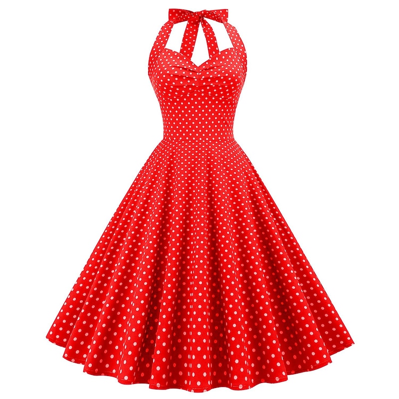 cross-border hot sale retro polka dot halter neck halter strap slim slim waist palace swing dress women europe and america2