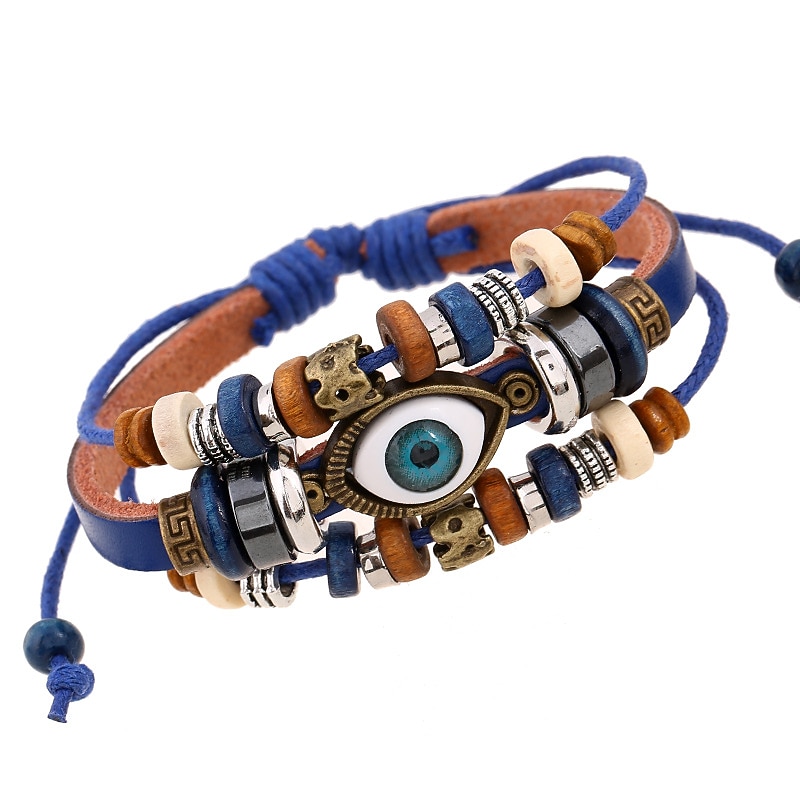 Men's Women's Leather Bracelet Loom Bracelet Layered Evil Eye Fashion Simple Leather Bracelet Jewelry Black / White / Blue For Daily Holiday Festival3
