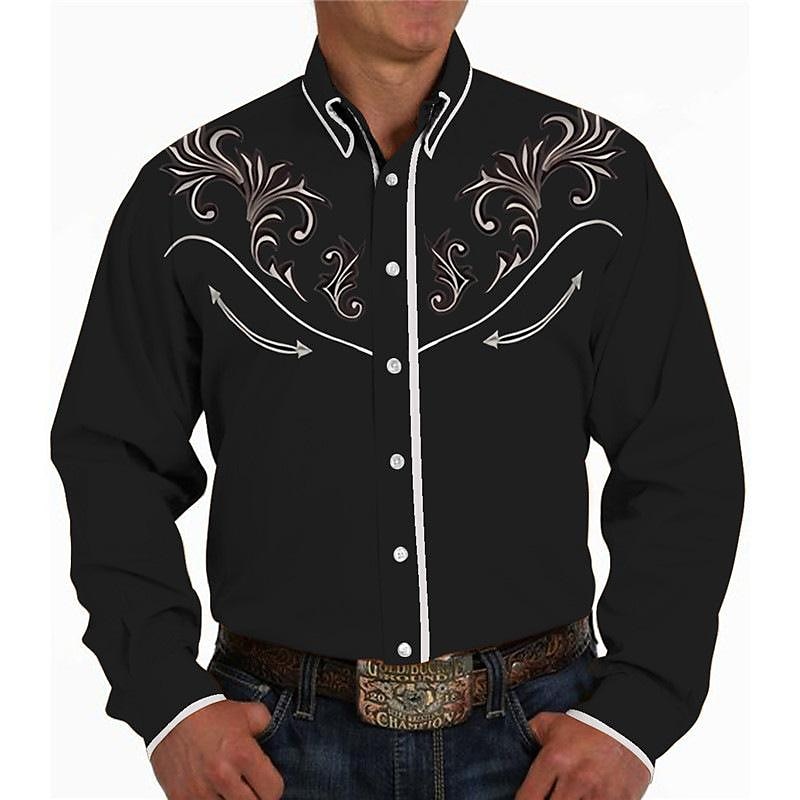 Classical Retro Vintage Blouse / Shirt West Cowboy 3D Fancy Dress Men's Masquerade Dailywear Bachelorette Party Adults' Shirt All Seasons2
