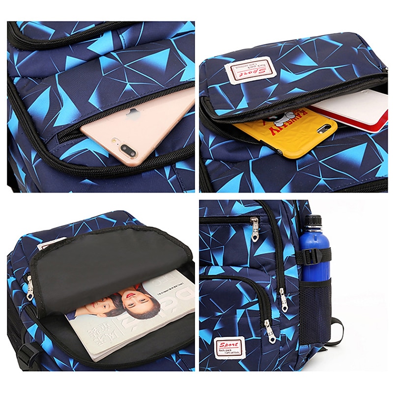 3-Piece Geometric Print School Backpack Set – Large Capacity Bookbag with Crossbody Bag and Pencil Case for Boys and Girls, Durable and Water-Resistant for Middle & High School3