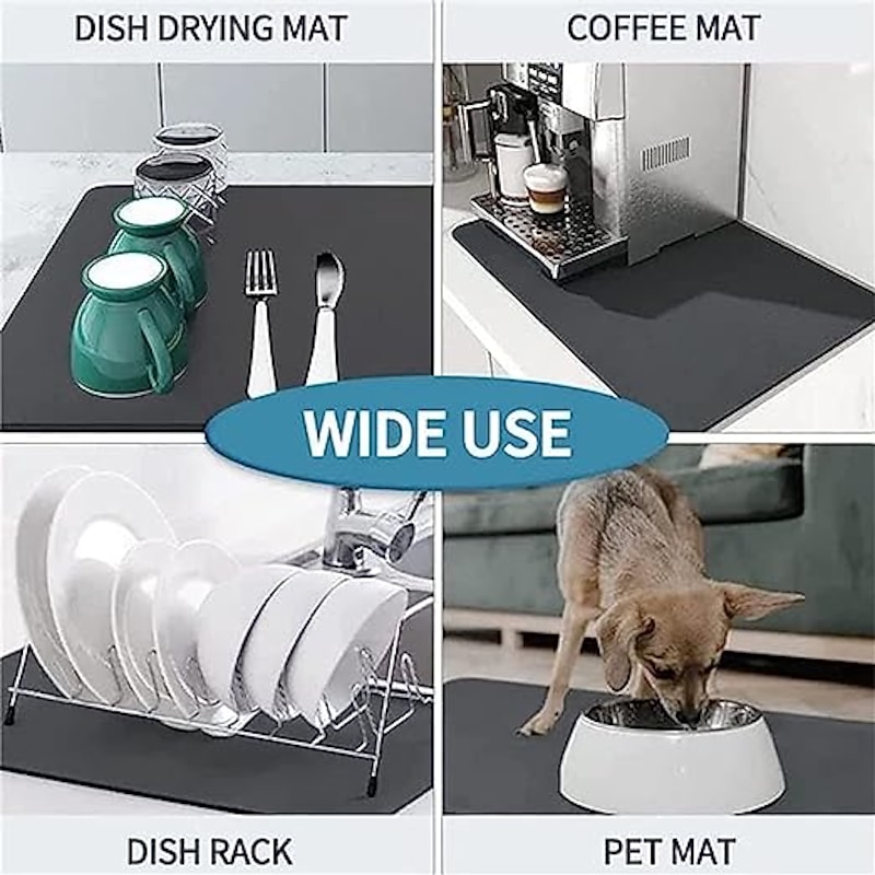 kitchen Super Absorbent Draining Mat Kitchen Draining Mat Super Absorbent Kitchen Sink Drainer Counter Mat Anti-Slip Absorbent Draining Mat Kitchen Counter Quick Dry Dish Drainer Mat3